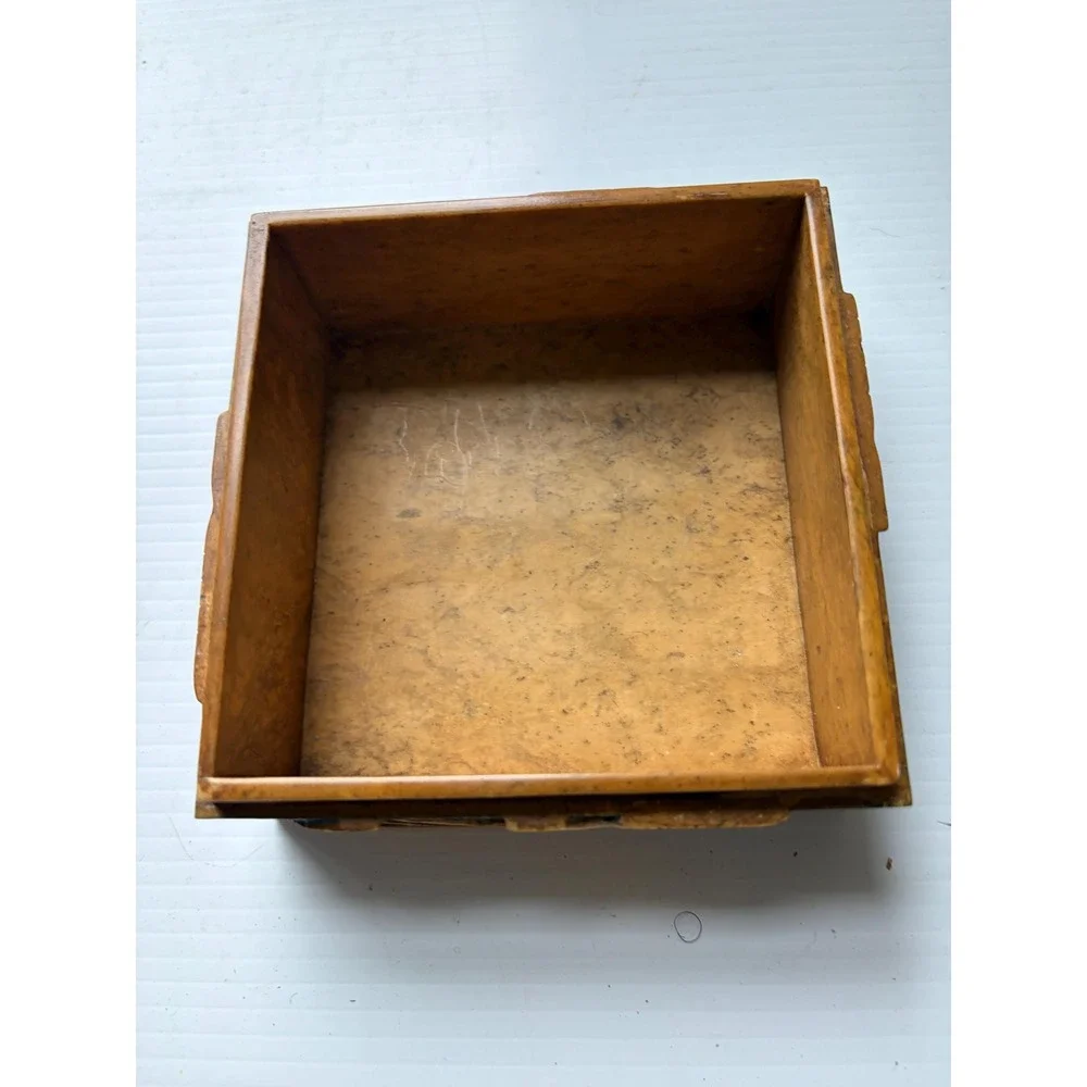Vintage Taiwan Carved Soapstone Trinket Box Blue Angelfish Stone Jewelry Holder